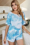 Tie-Dye Boat Neck Top and Shorts Lounge Set - Flyclothing LLC