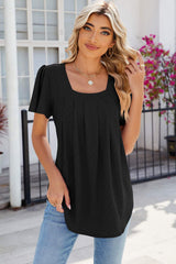 Eyelet Square Neck Flutter Sleeve Blouse - Trendsi - Flyclothing LLC