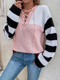 Color Block Tied Dropped Shoulder Sweater - Trendsi