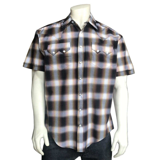 Men's Brown & White Shadow Plaid Short Sleeve Western Shirt - Rockmount Clothing - Flyclothing LLC