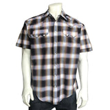 Men's Brown & White Shadow Plaid Short Sleeve Western Shirt - Rockmount Clothing
