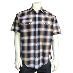 Rockmount Ranch Wear Mens Brown Shadow Plaid Short Sleeve Western Shirt - Flyclothing LLC