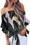 Tied Printed Off-Shoulder Half Sleeve Blouse - Trendsi - Flyclothing LLC