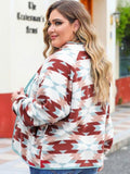 Plus Size Geometric Snap Down Long Sleeve Jacket - Trendsi