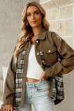 Plaid Collared Denim Jacket - Trendsi - Flyclothing LLC