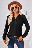 V-Neck Buttoned Long Sleeve Blouse - Trendsi - Flyclothing LLC