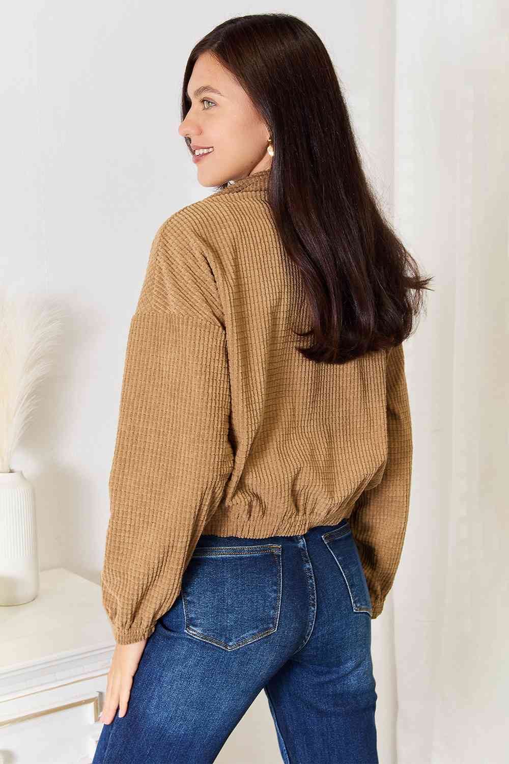Double Take Long Sleeve Dropped Shoulder Jacket - Trendsi - Flyclothing LLC