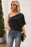 Single Shoulder Half Sleeve T-Shirt - Trendsi - Flyclothing LLC