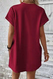 Pocketed Round Neck Short Sleeve Dress - Trendsi - Flyclothing LLC