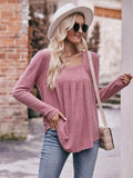 Pleated Detail Curved Hem Long Sleeve Top - Trendsi - Flyclothing LLC