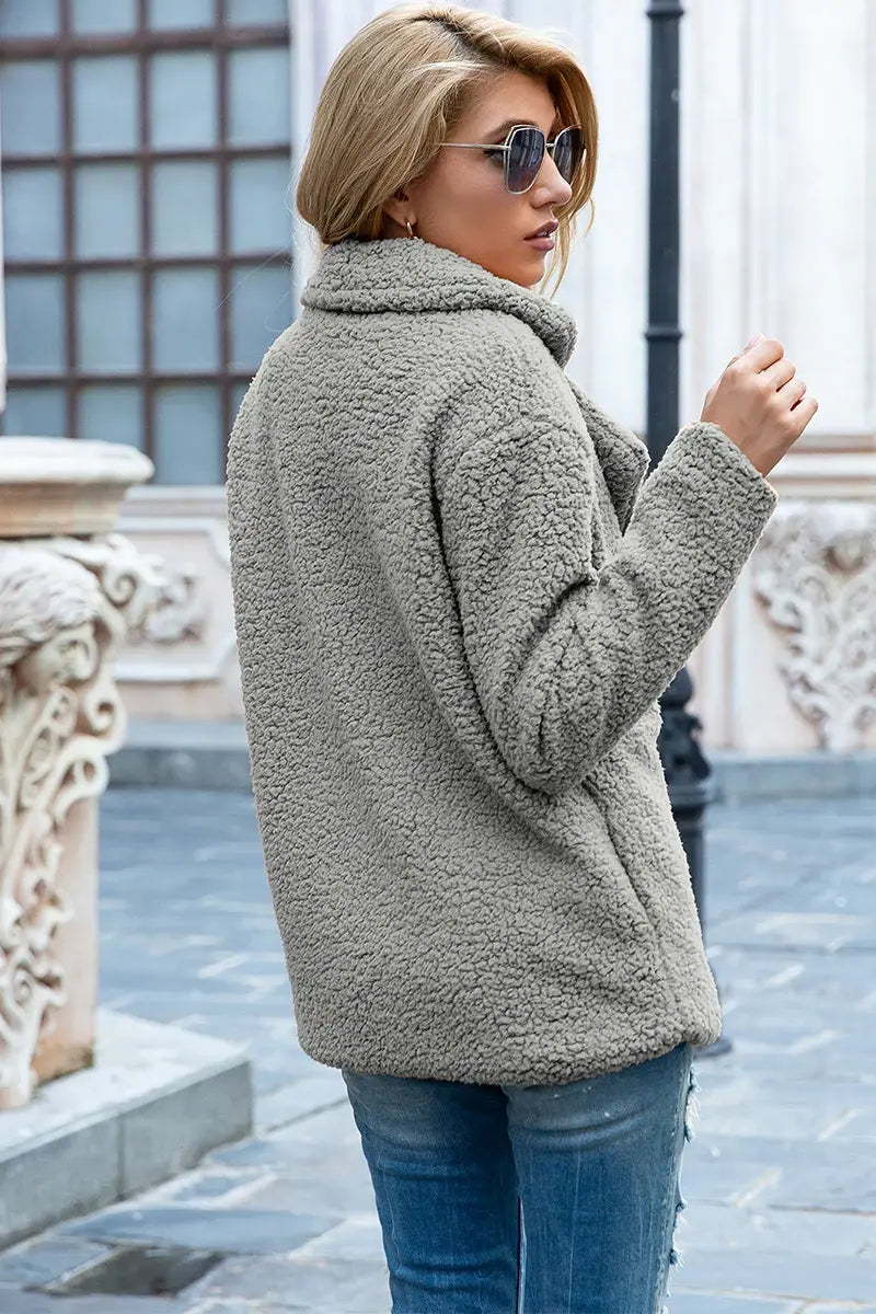Full Size Lapel Collar Sherpa Coat - Trendsi - Flyclothing LLC