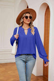 Notched Neck Flounce Sleeve Blouse - Trendsi