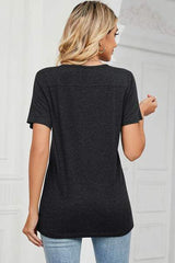 V-Neck Short Sleeve T-Shirt - Trendsi - Flyclothing LLC
