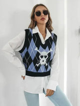 Skull Geometric V-Neck Sweater Vest - Trendsi - Flyclothing LLC