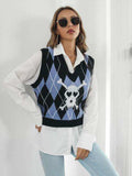 Skull Geometric V-Neck Sweater Vest - Trendsi - Flyclothing LLC