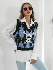 Skull Geometric V-Neck Sweater Vest - Flyclothing LLC