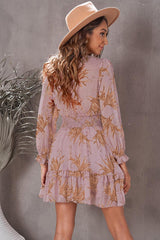 Floral Deep V Flounce Sleeve Mini Dress - Flyclothing LLC