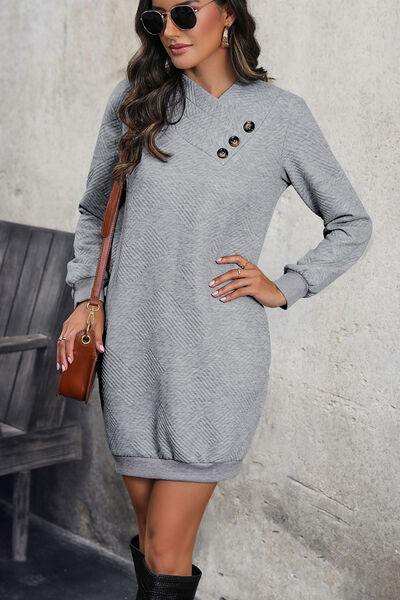Textured Decorative Button Mini Dress - Trendsi - Flyclothing LLC