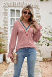 Eyelet Flounce Sleeve V-Neck Blouse - Trendsi