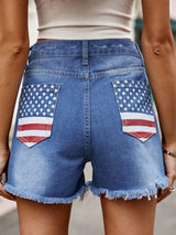 Raw Hem Denim Shorts with Pockets - Trendsi - Flyclothing LLC