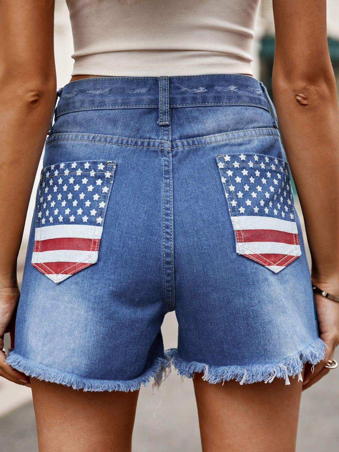 Raw Hem Denim Shorts with Pockets - Trendsi - Flyclothing LLC