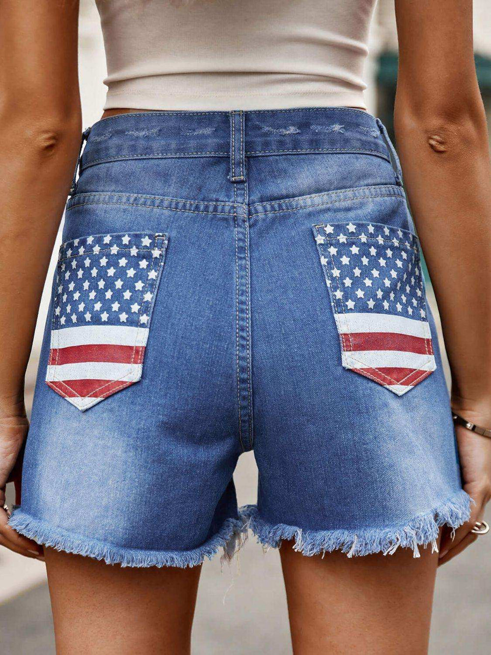 Raw Hem Denim Shorts with Pockets - Trendsi - Flyclothing LLC