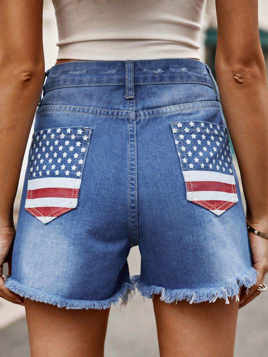 Raw Hem Denim Shorts with Pockets - Trendsi - Flyclothing LLC