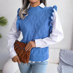 Ruffle Shoulder Ribbed Trim Sweater Vest - Trendsi