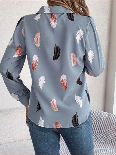 Button Up Printed Collared Neck Shirt - Trendsi