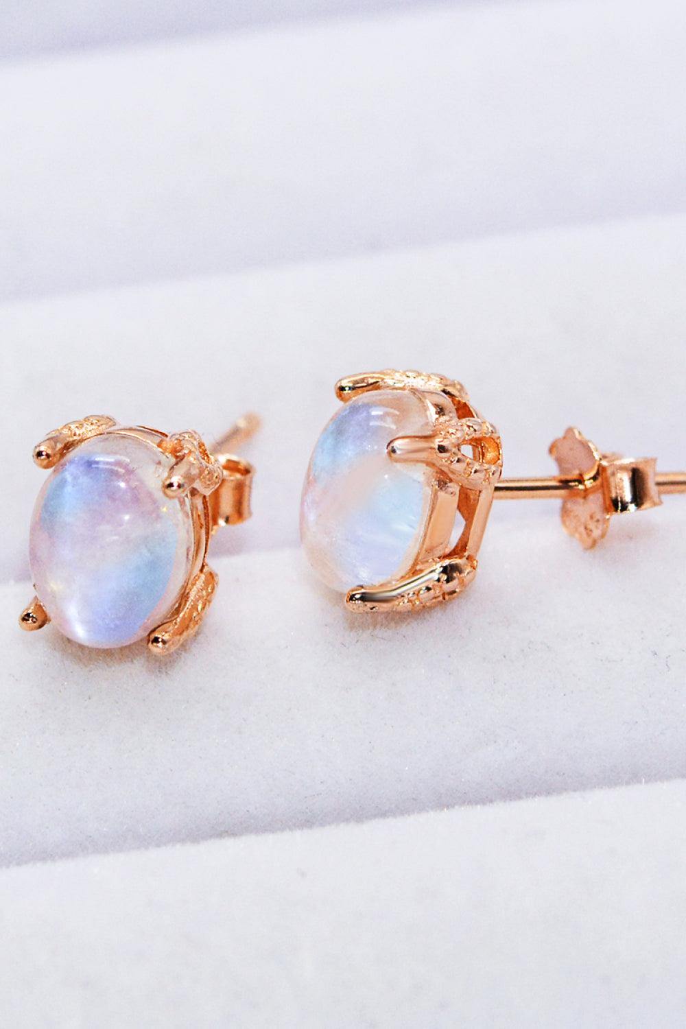 Natural Moonstone 4-Prong Stud Earrings - Trendsi