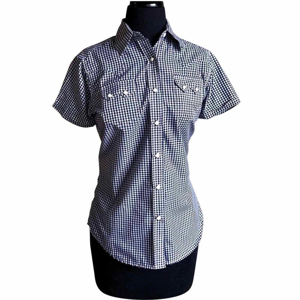 Rockmount Ranch Wear Womens Short Sleeve Navy Gingham Check Western Shirt - Rockmount Clothing
