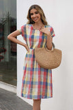 Plaid Round Neck Cap Sleeve Dress - Trendsi - Flyclothing LLC
