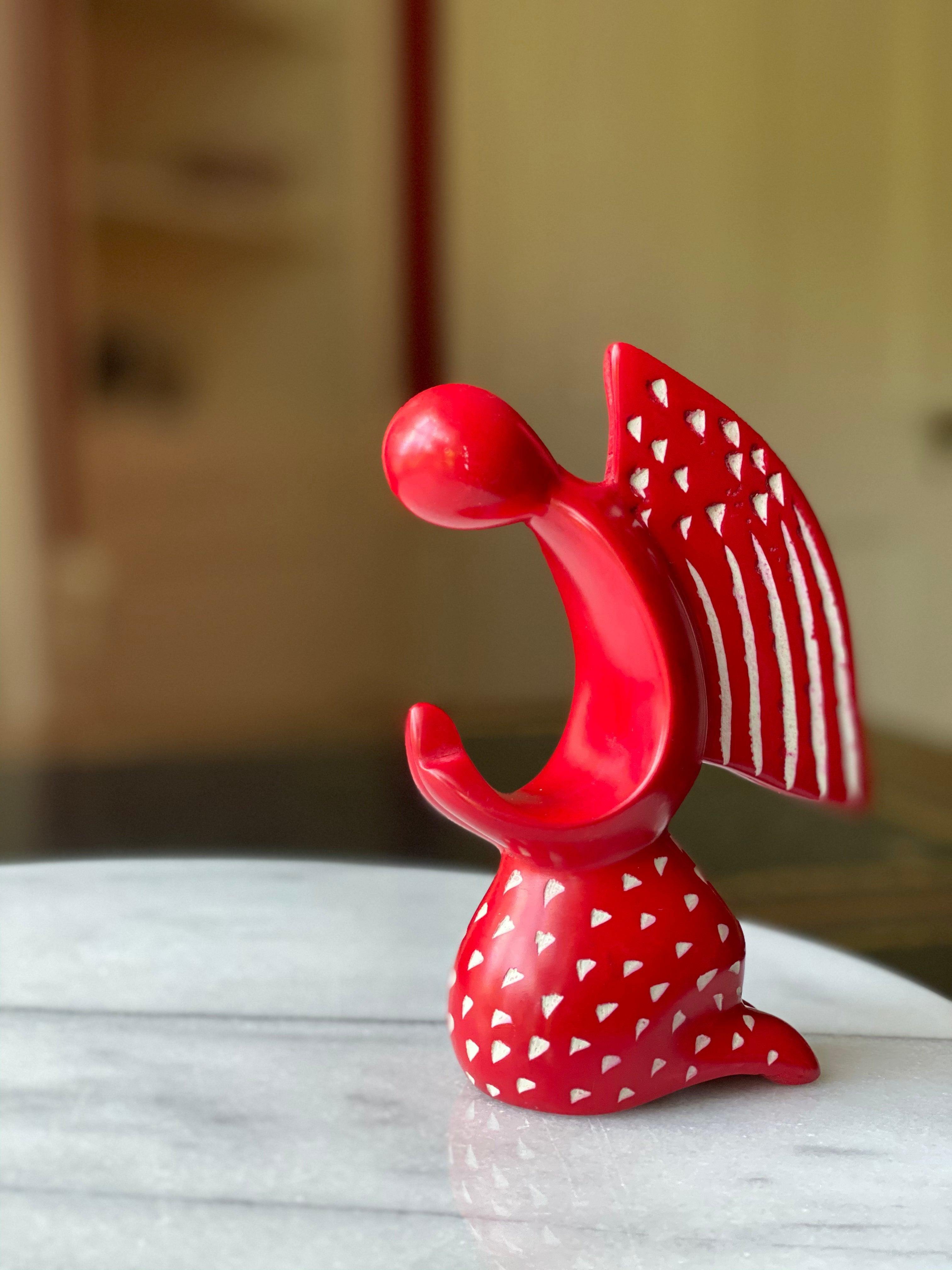 Praying Angel Soapstone Sculpture - Red Finish - Flyclothing LLC