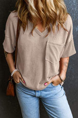 Textured V-Neck Dropped Shoulder T-Shirt - Trendsi - Flyclothing LLC