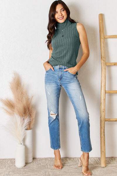 Basic Bae Full Size Ribbed Turtleneck Tank - Trendsi - Flyclothing LLC