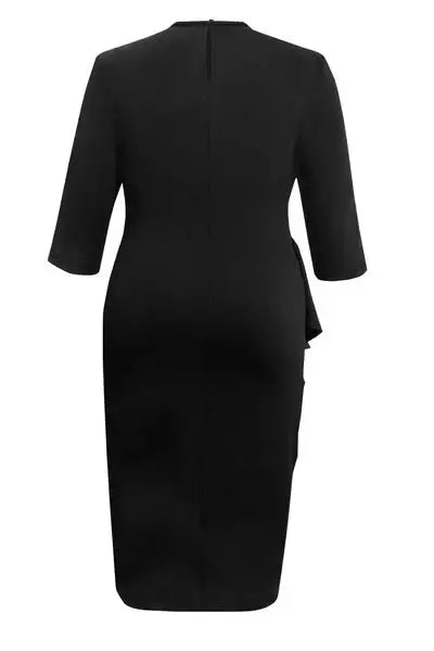 Plus Size Ruffle Trim Round Neck Long Sleeve Dress - Trendsi - Flyclothing LLC