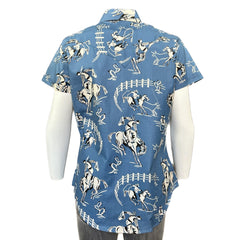 Rockmount Clothing Women’s Vintage Bronc Print Short Sleeve Blue Western Shirt