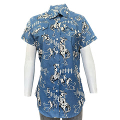 Rockmount Clothing Women’s Vintage Bronc Print Short Sleeve Blue Western Shirt