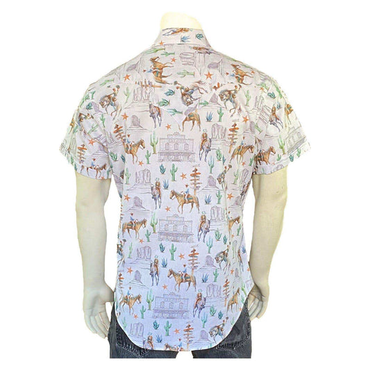 Rockmount Clothing Mens White Cactus & Cowboys Print Short Sleeve Western Shirt - Rockmount Clothing - Flyclothing LLC