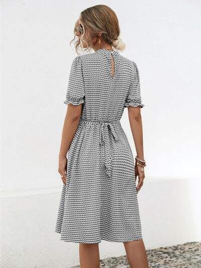 Printed Mock Neck Flounce Sleeve Dress - Trendsi - Flyclothing LLC
