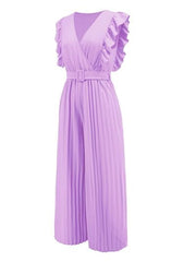 Ruffled Surplice Cap Sleeve Jumpsuit - Trendsi