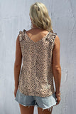 Leopard Frill Trim V-Neck Tank - Trendsi