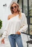 Boat Neck Horizontal Ribbing Dolman Sleeve Sweater - Trendsi