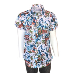 Rockmount Clothing Womens Blue Western Hawaiian Print Short Sleeve Shirt - Rockmount Clothing