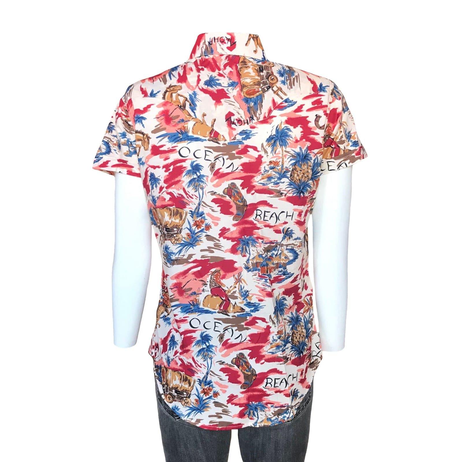 Rockmount Clothing Womens Red Western Hawaiian Print Short Sleeve Shirt - Rockmount Clothing
