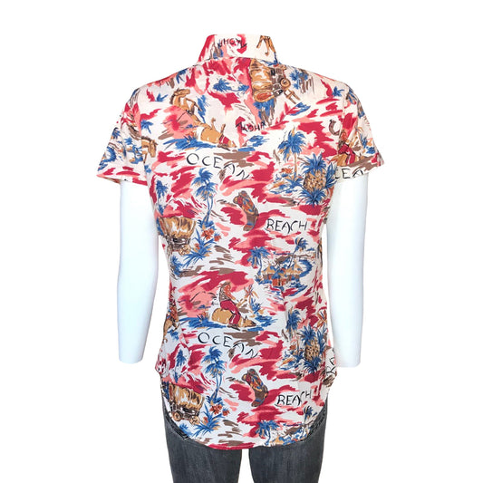 Rockmount Clothing Womens Red Western Hawaiian Print Short Sleeve Shirt