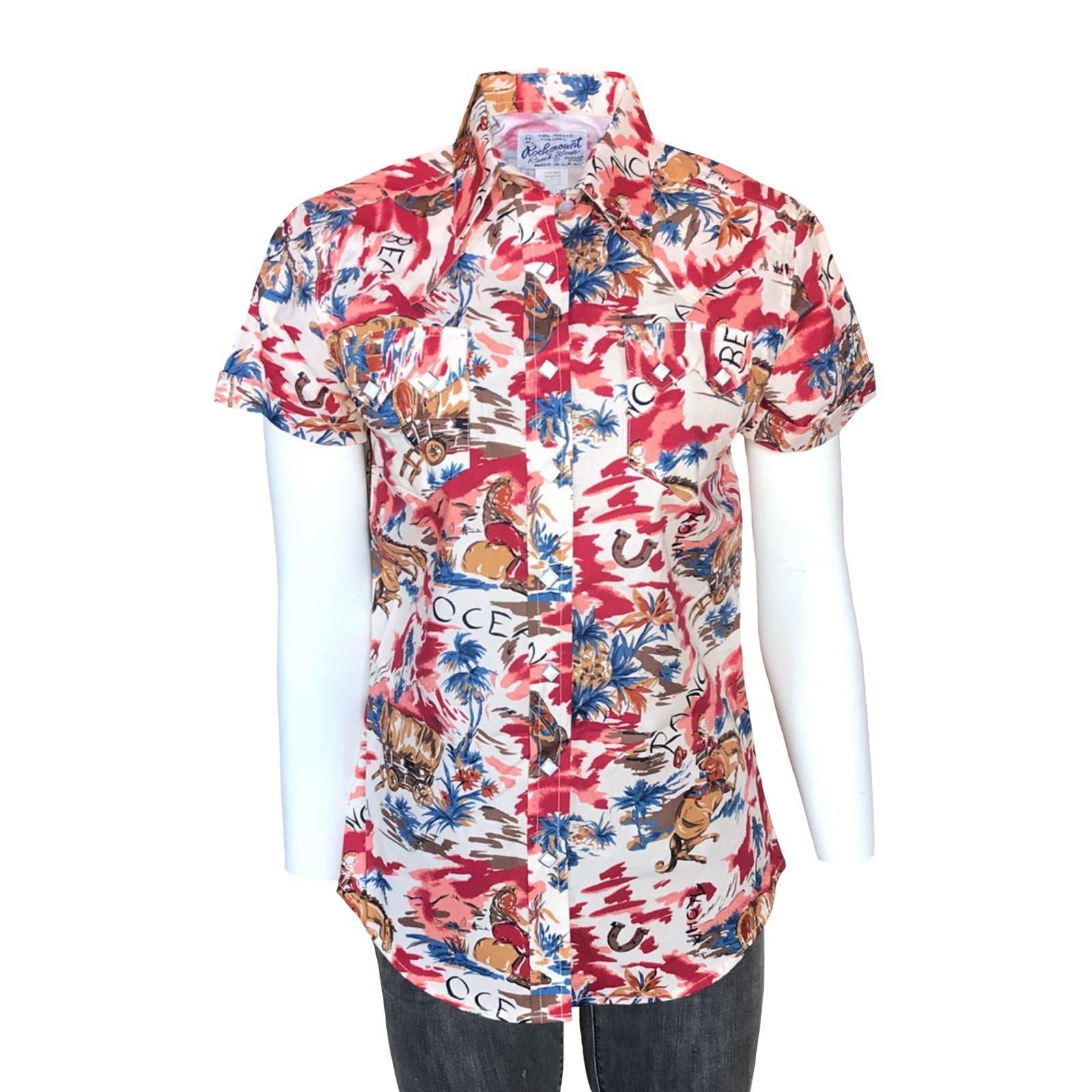 Rockmount Clothing Womens Red Western Hawaiian Print Short Sleeve Shirt - Rockmount Clothing