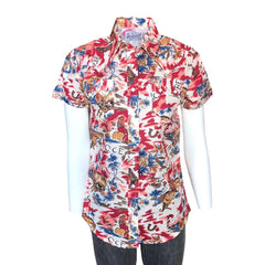 Rockmount Clothing Womens Red Western Hawaiian Print Short Sleeve Shirt