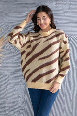 Animal Element Round Neck Dropped Shoulder Sweater - Trendsi