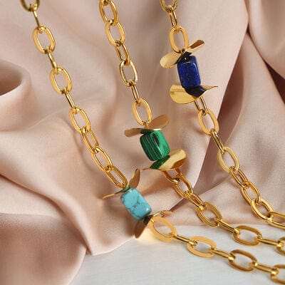 Natural Stone Pendant Titanium Steel Necklace - Trendsi